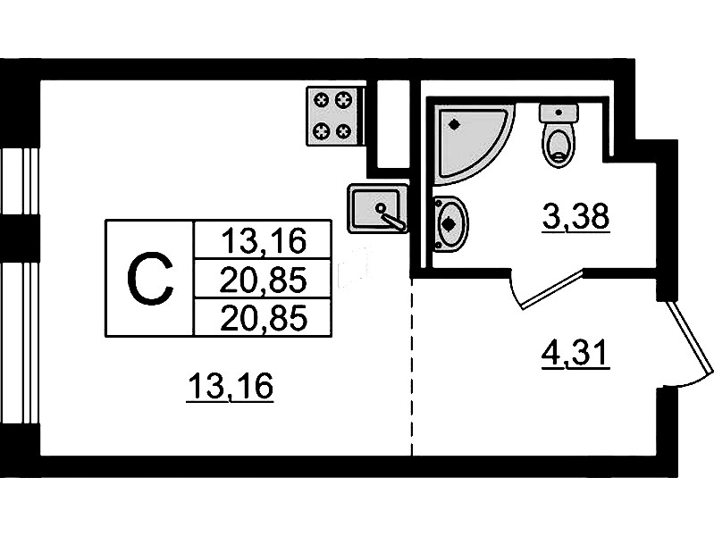 Квартира студия 20.85 м², 12/12 эт., ЖК «Новые Лаврики»